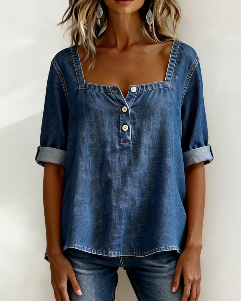 Azzurra - Camicia denim colletto quadrato