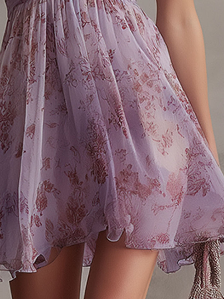 Bianca - Abito Mini in Chiffon con Stampa Floreale Vintage
