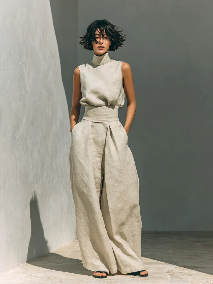 Aurora - Insieme Minimalista con Top Senza Maniche e Pantalone a Gamba Larga
