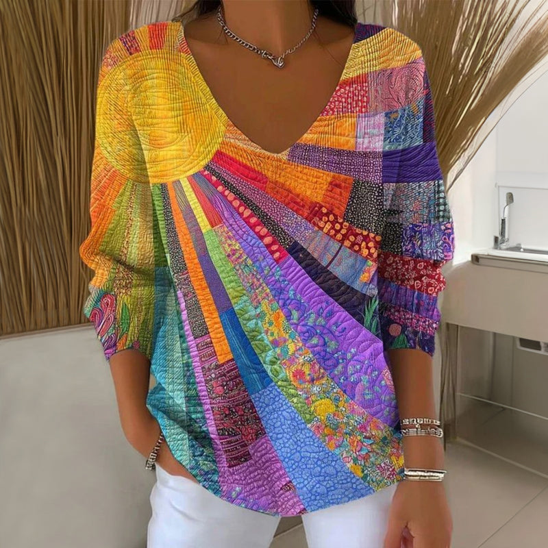 Asia - T-shirt vintage multicolore col V