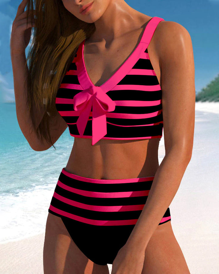 Antonella - Bikini a Righe con Vita Alta e Fiocco