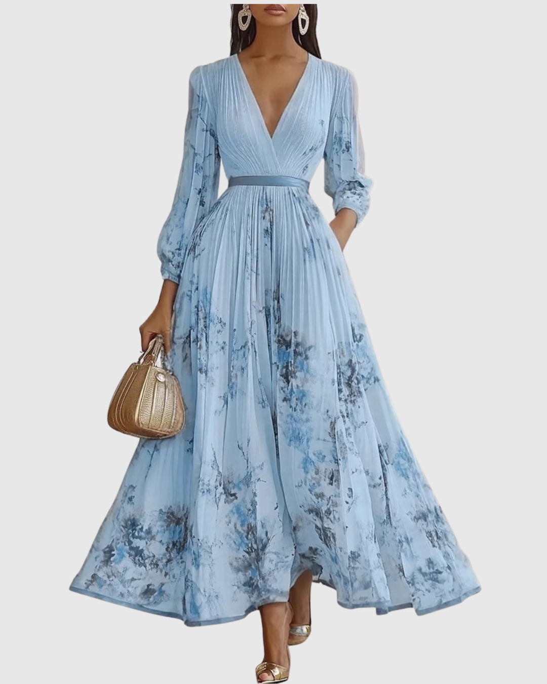 CHIARA - Elegante vestito lungo plissettato