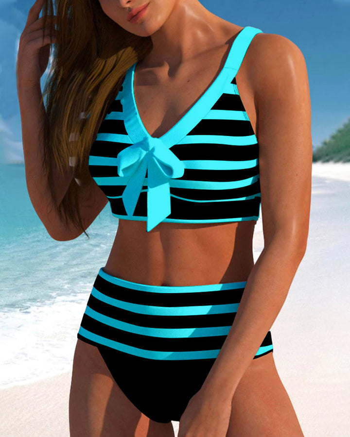Antonella - Bikini a Righe con Vita Alta e Fiocco