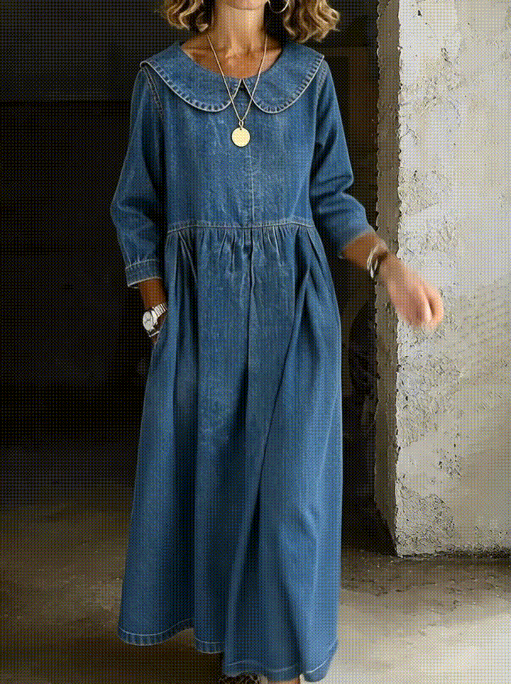 Claudia - Abito denim con colletto Peter Pan