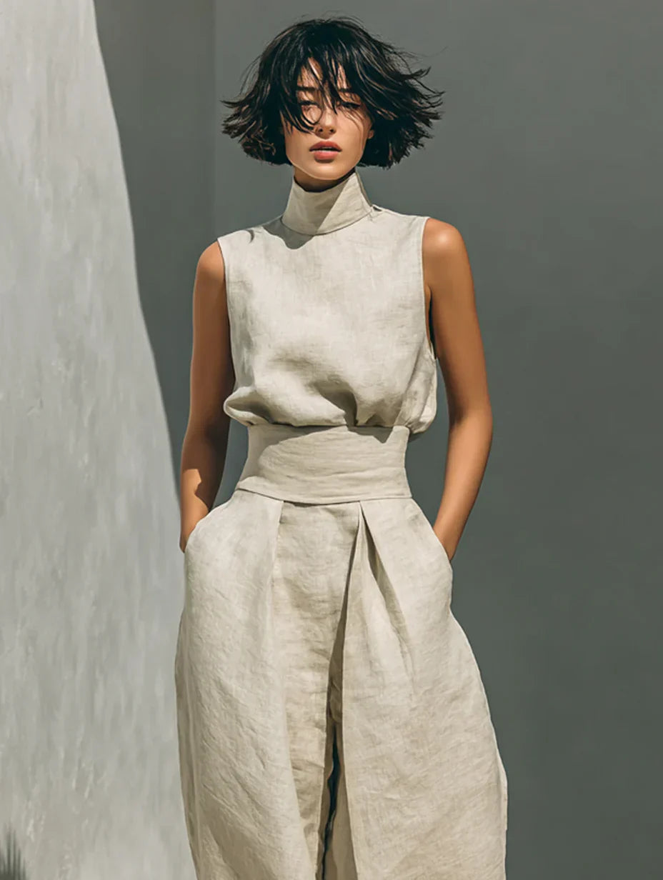 Aurora - Insieme Minimalista con Top Senza Maniche e Pantalone a Gamba Larga