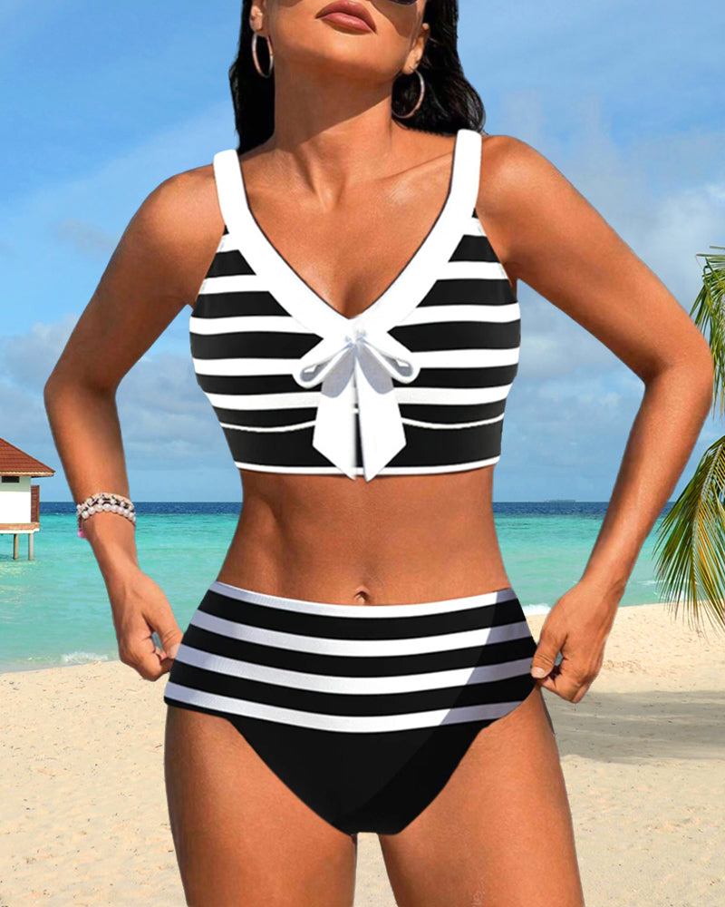 Antonella - Bikini a Righe con Vita Alta e Fiocco