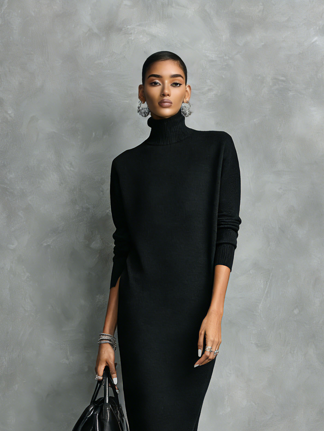 Abito Midi Maglia Collo Alto