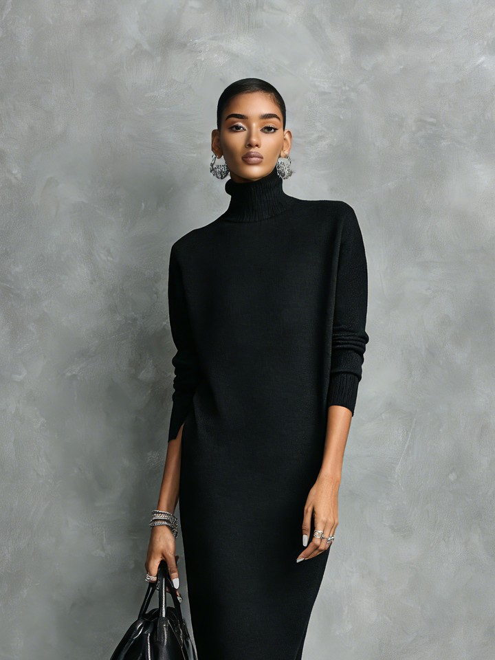 Abito Midi Maglia Collo Alto