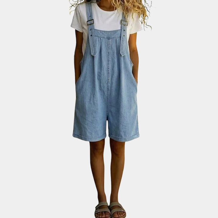 Camilla - Salopette corta denim blu chiaro