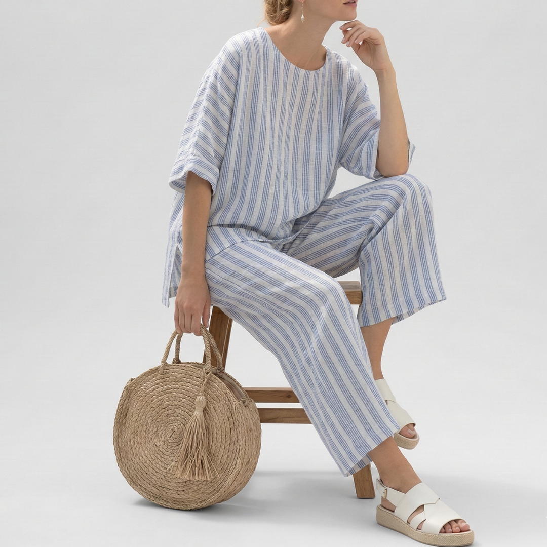 Chiara™ - Abito in Lino a Righe