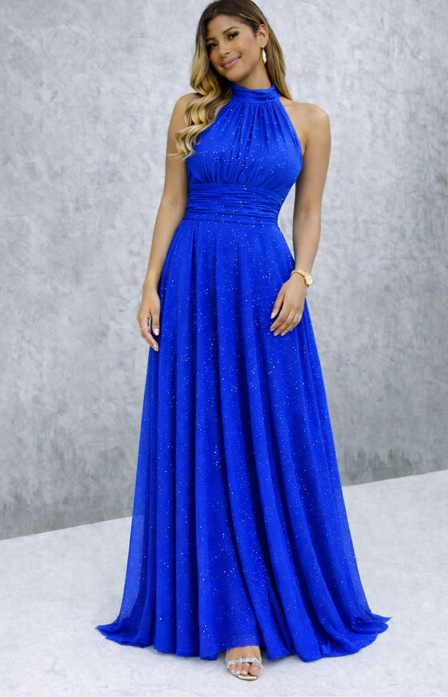 Abito Lungo Elegante da Cerimonia Scintillante, Scollo Americano, Vestito da Sera in 13 Colori