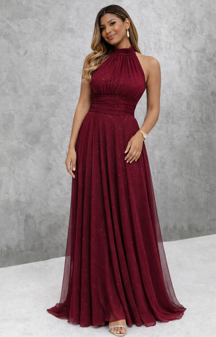 Abito Lungo Elegante da Cerimonia Scintillante, Scollo Americano, Vestito da Sera in 13 Colori