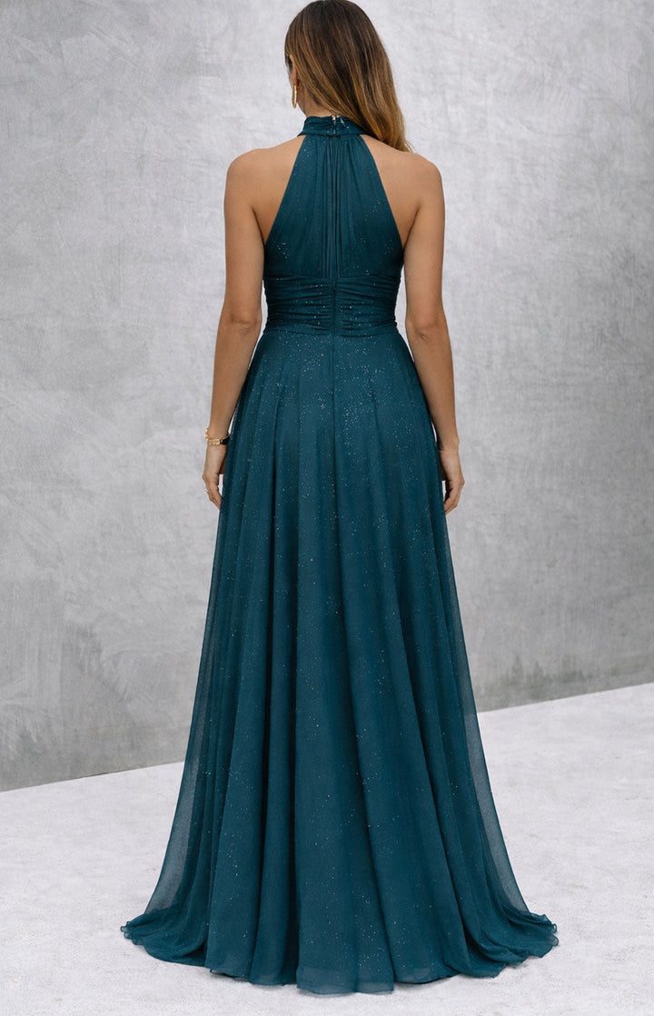 Abito Lungo Elegante da Cerimonia Scintillante, Scollo Americano, Vestito da Sera in 13 Colori