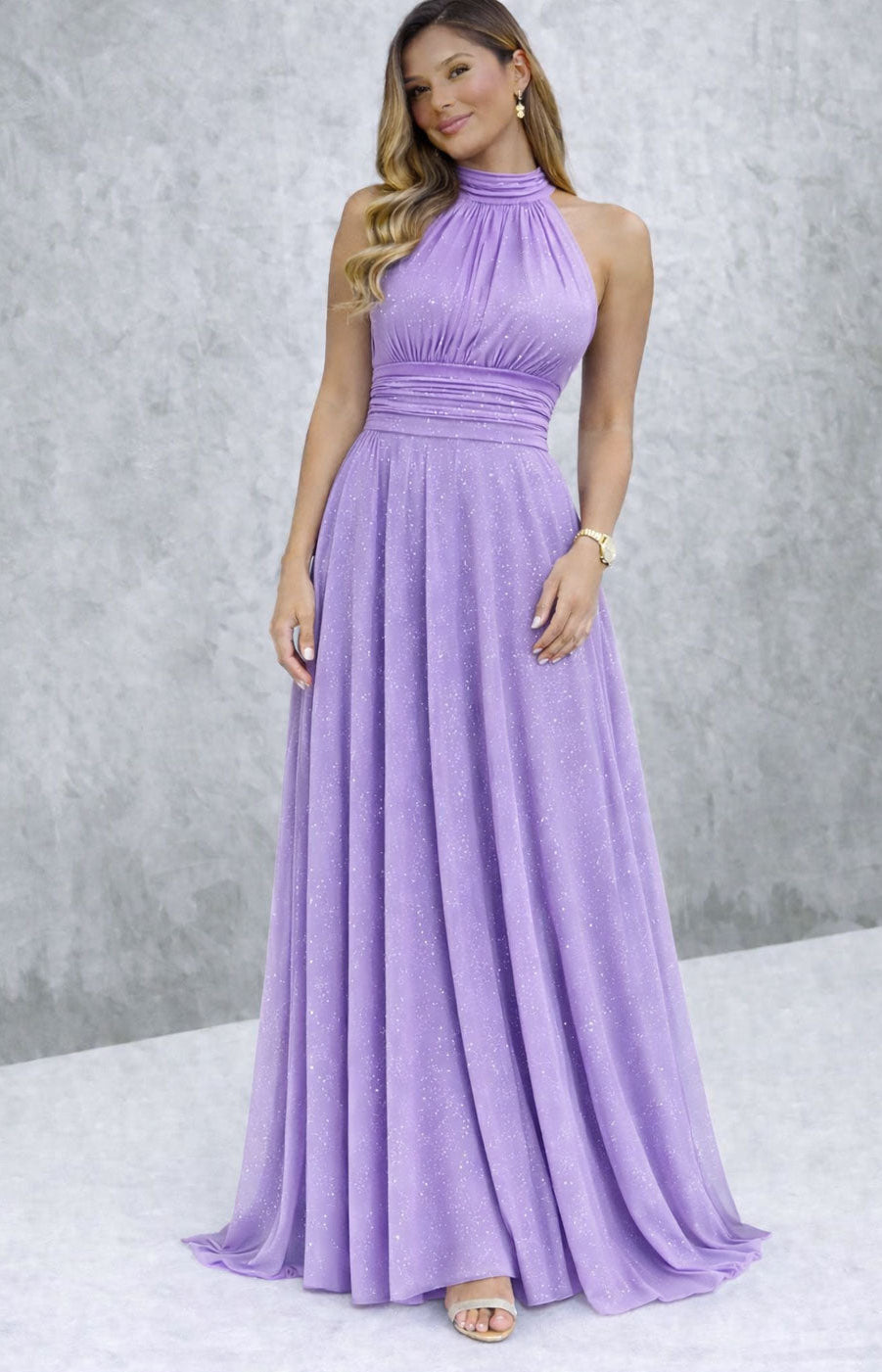 Abito Lungo Elegante da Cerimonia Scintillante, Scollo Americano, Vestito da Sera in 13 Colori