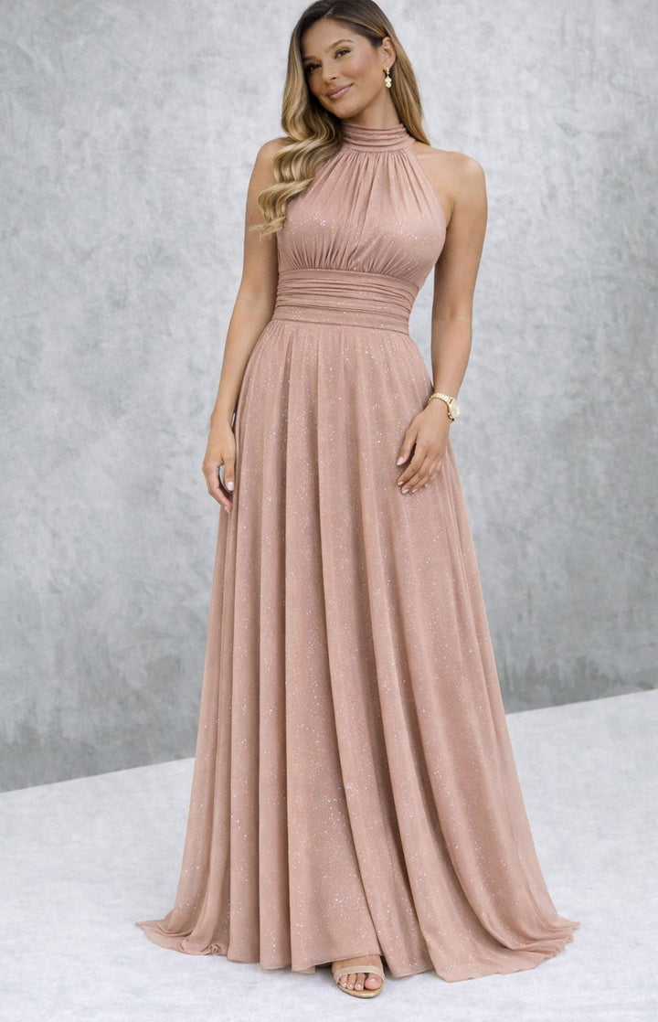 Abito Lungo Elegante da Cerimonia Scintillante, Scollo Americano, Vestito da Sera in 13 Colori