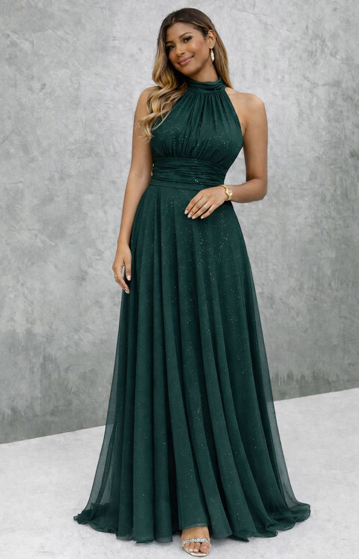 Abito Lungo Elegante da Cerimonia Scintillante, Scollo Americano, Vestito da Sera in 13 Colori