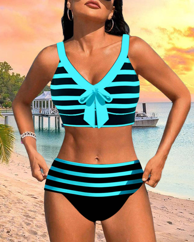 Antonella - Bikini a Righe con Vita Alta e Fiocco