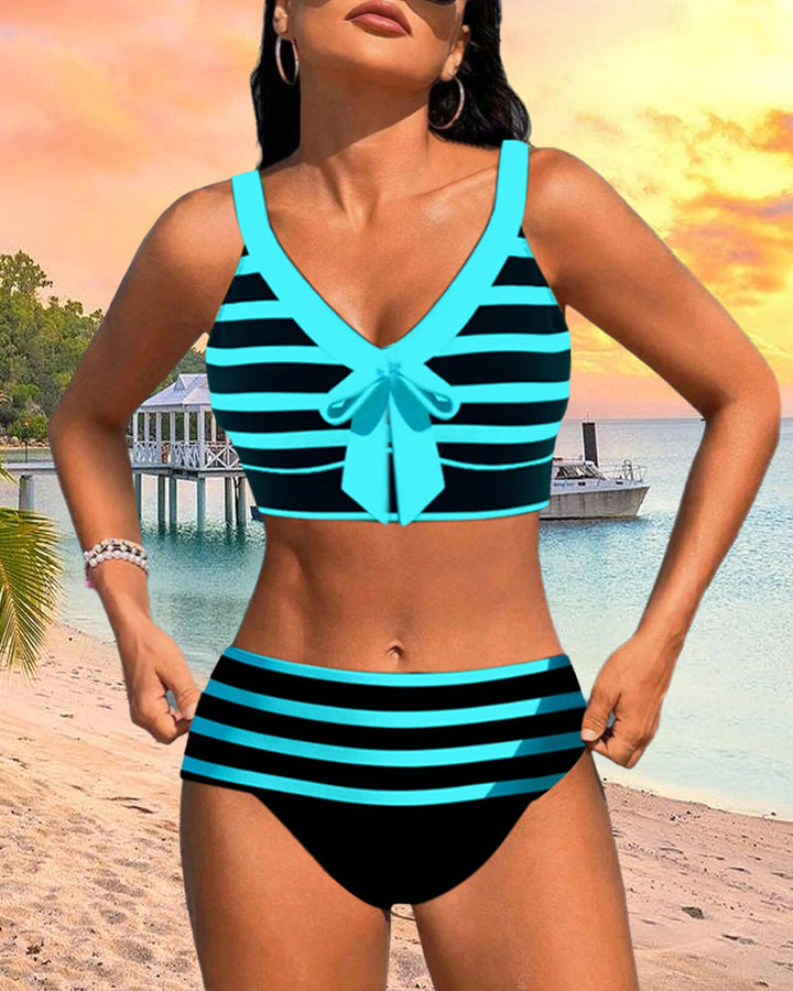 Antonella - Bikini a Righe con Vita Alta e Fiocco