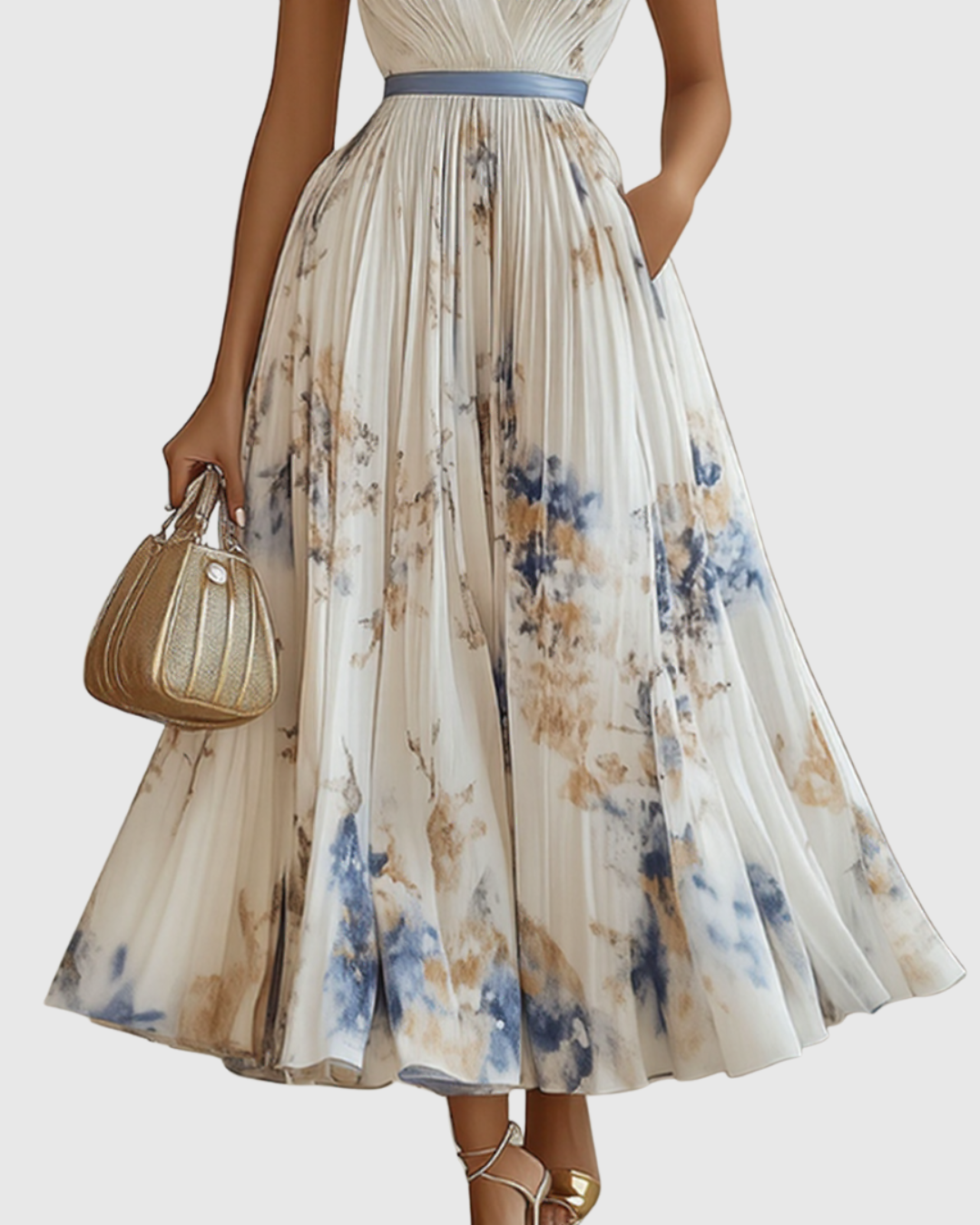 CHIARA - Elegante vestito lungo plissettato