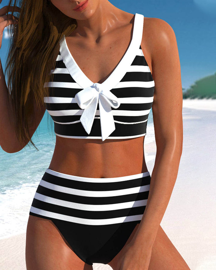 Antonella - Bikini a Righe con Vita Alta e Fiocco