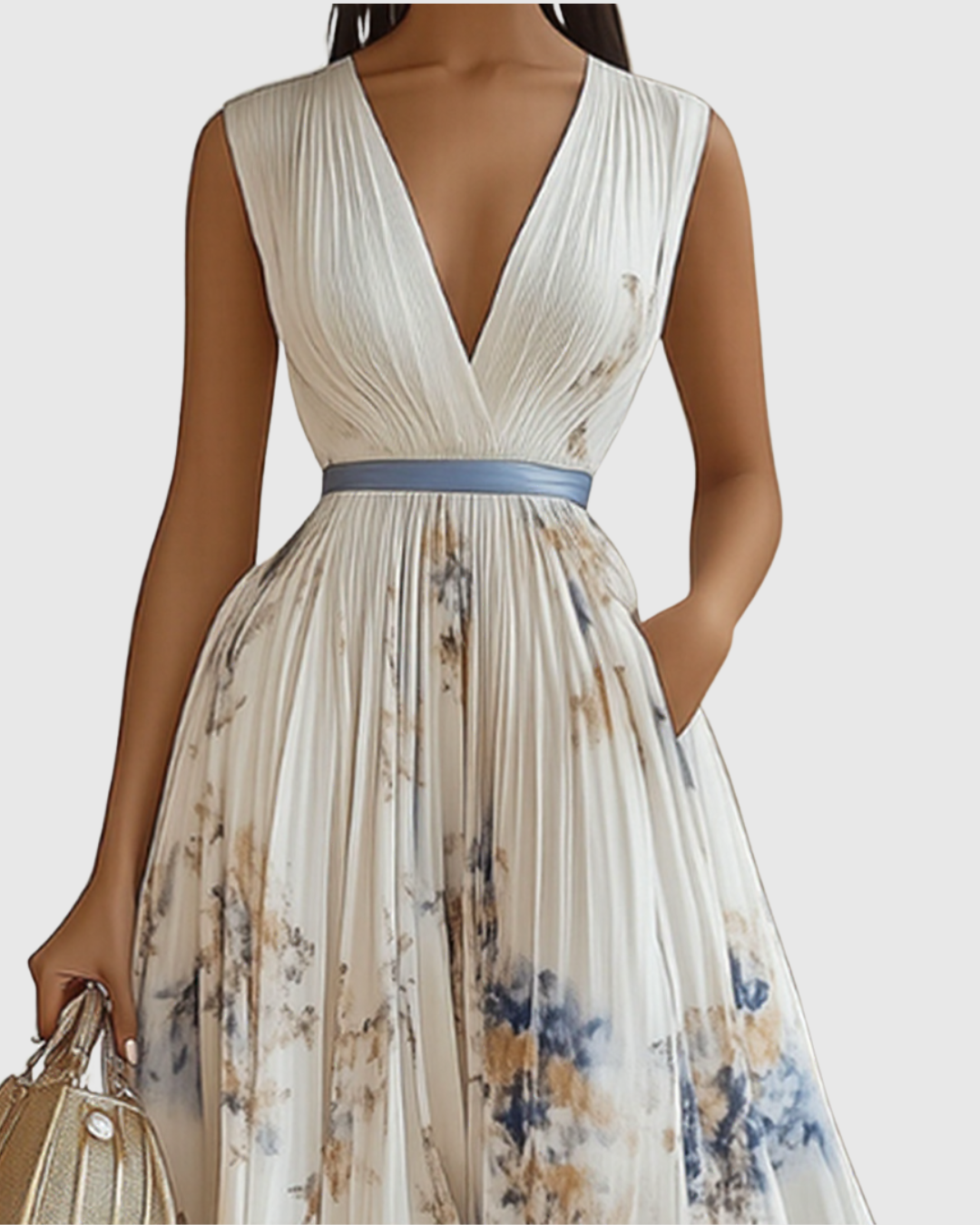 CHIARA - Elegante vestito lungo plissettato