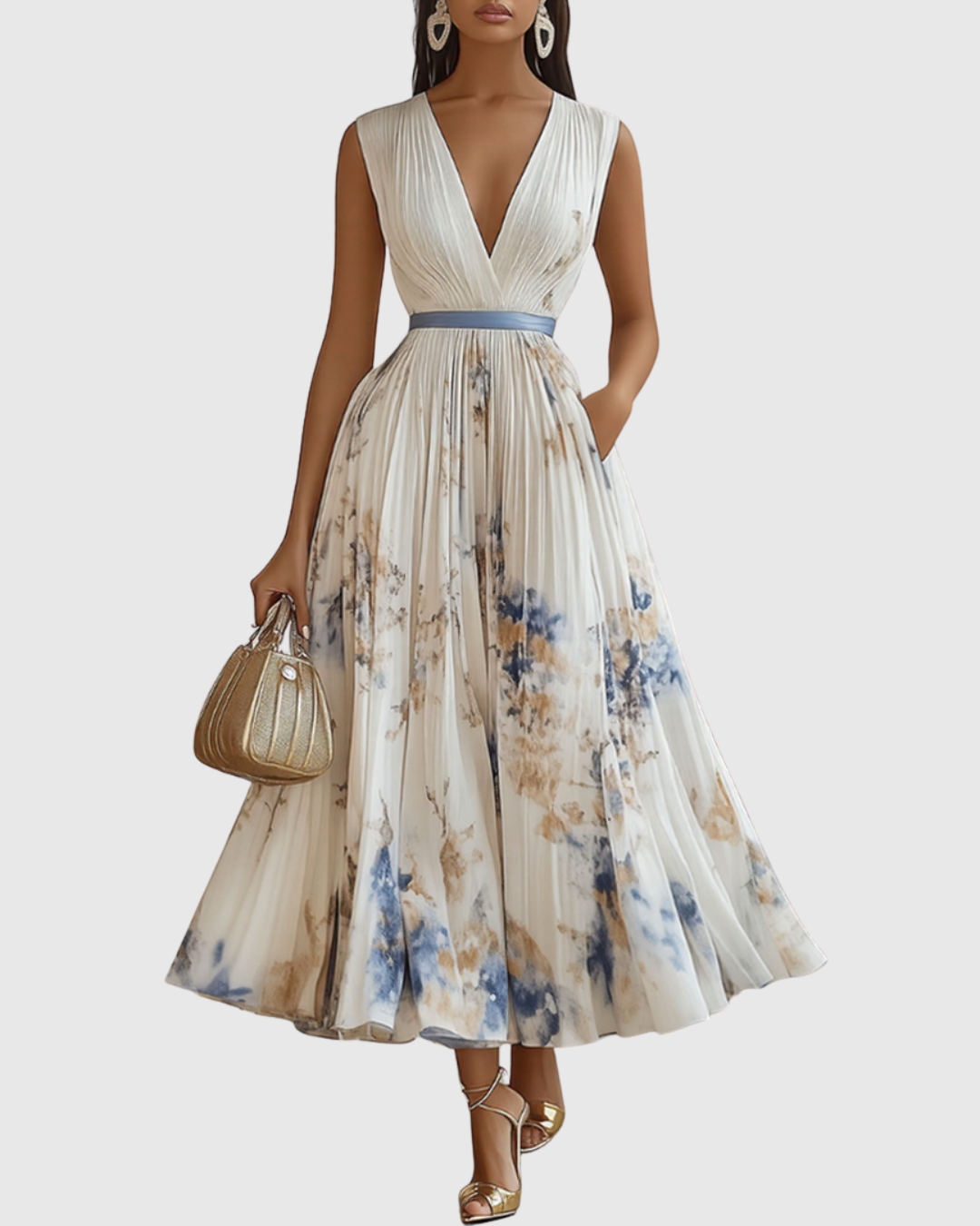 CHIARA - Elegante vestito lungo plissettato
