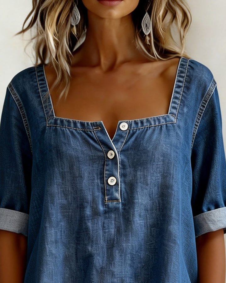 Azzurra - Camicia denim colletto quadrato