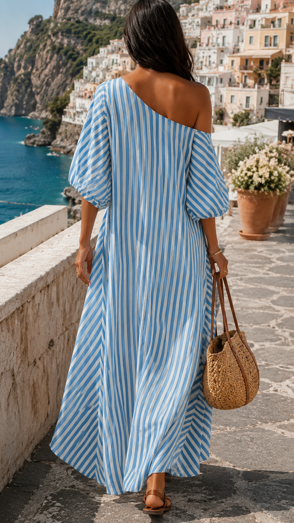 Amalfi™ | Abito Maxi a Righe con Spalle Scoperte