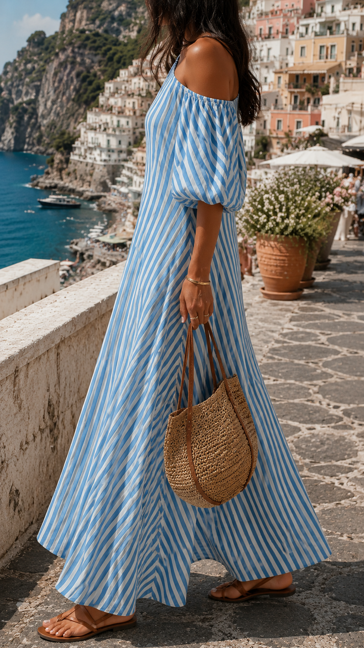 Amalfi™ | Abito Maxi a Righe con Spalle Scoperte