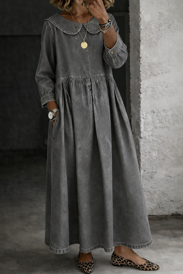 Claudia - Abito denim con colletto Peter Pan