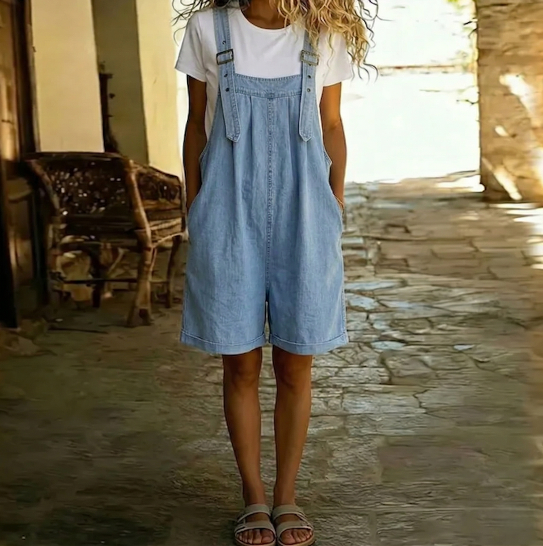 Camilla - Salopette corta denim blu chiaro