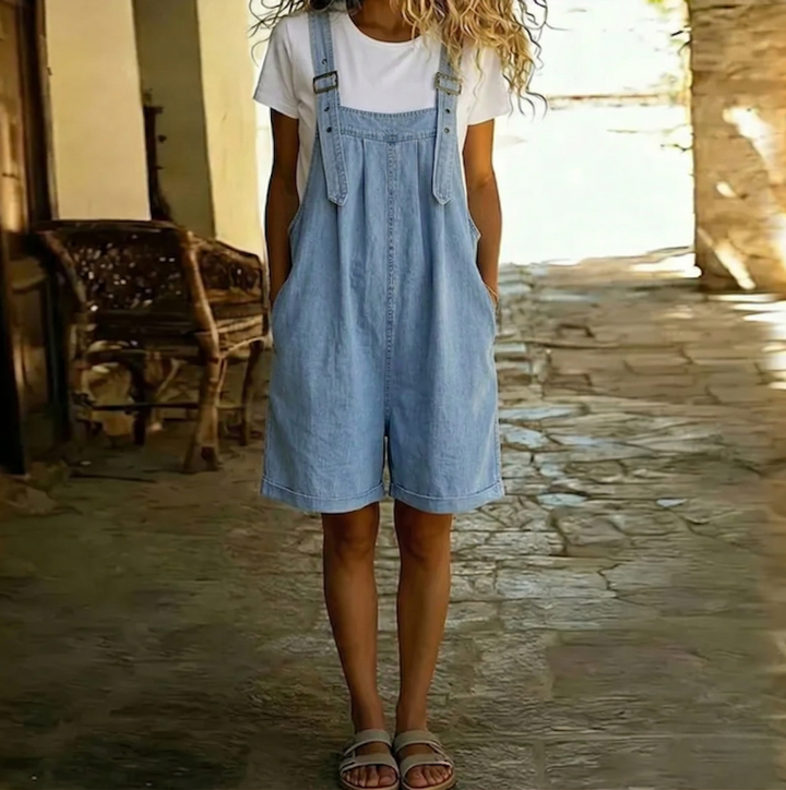 Camilla - Salopette corta denim blu chiaro