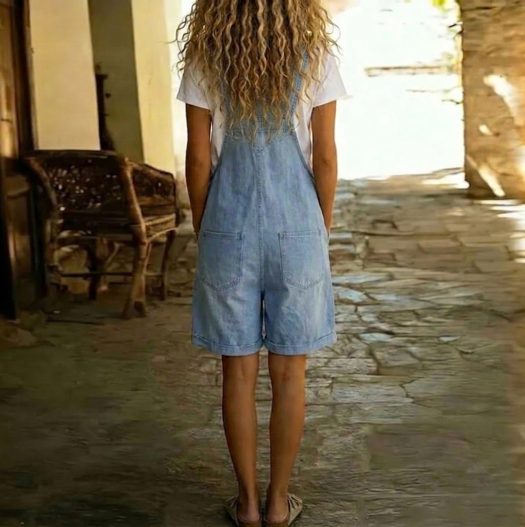 Camilla - Salopette corta denim blu chiaro