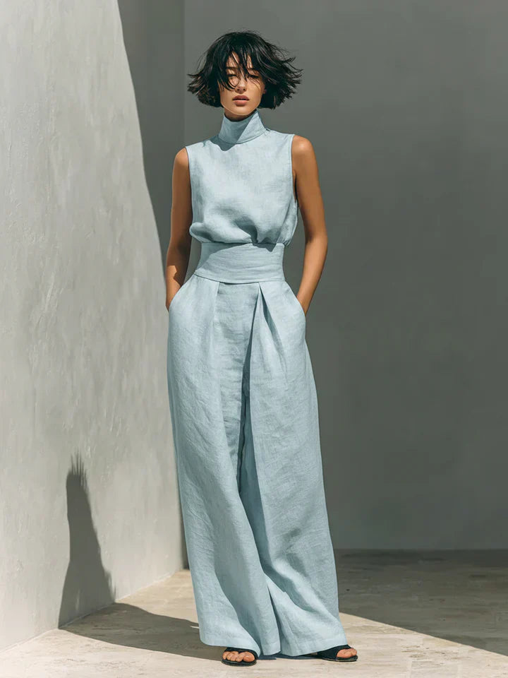 Aurora - Insieme Minimalista con Top Senza Maniche e Pantalone a Gamba Larga