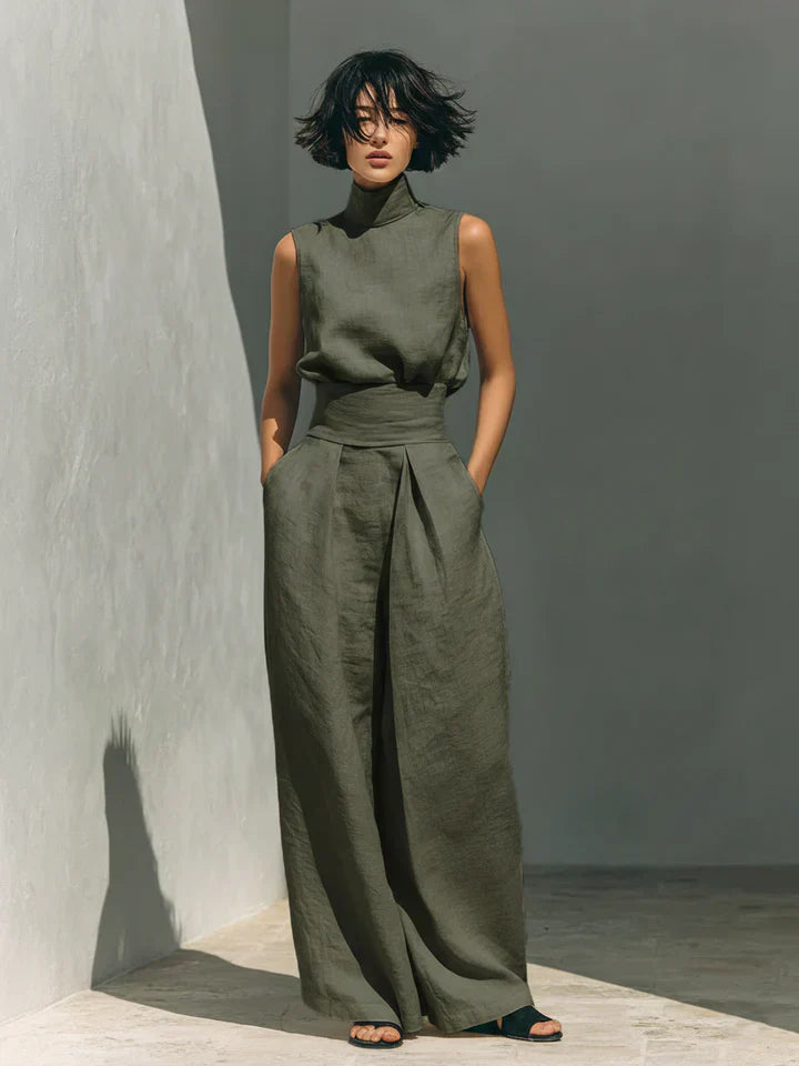 Aurora - Insieme Minimalista con Top Senza Maniche e Pantalone a Gamba Larga