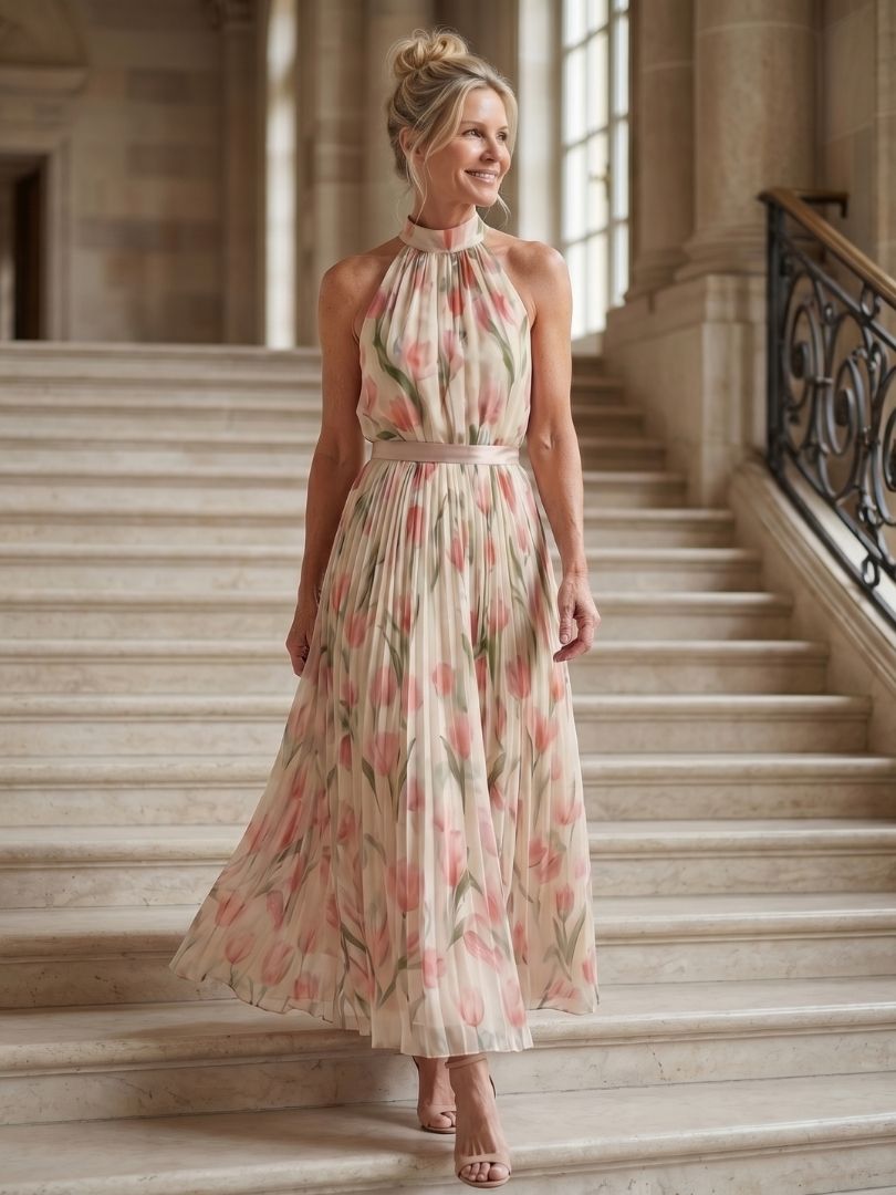Aurelia™ | Vestito Midi Floreale con Scollo Halter