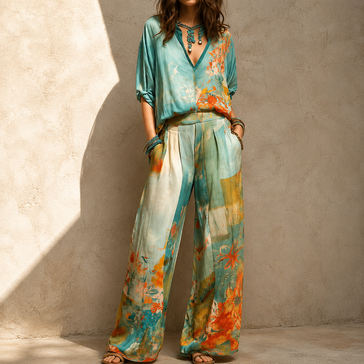 Chiara™ | Completo Elegante con Stampa Floreale e Pantaloni Ampi