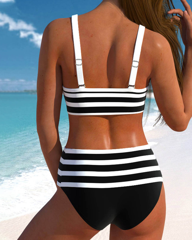 Antonella - Bikini a Righe con Vita Alta e Fiocco