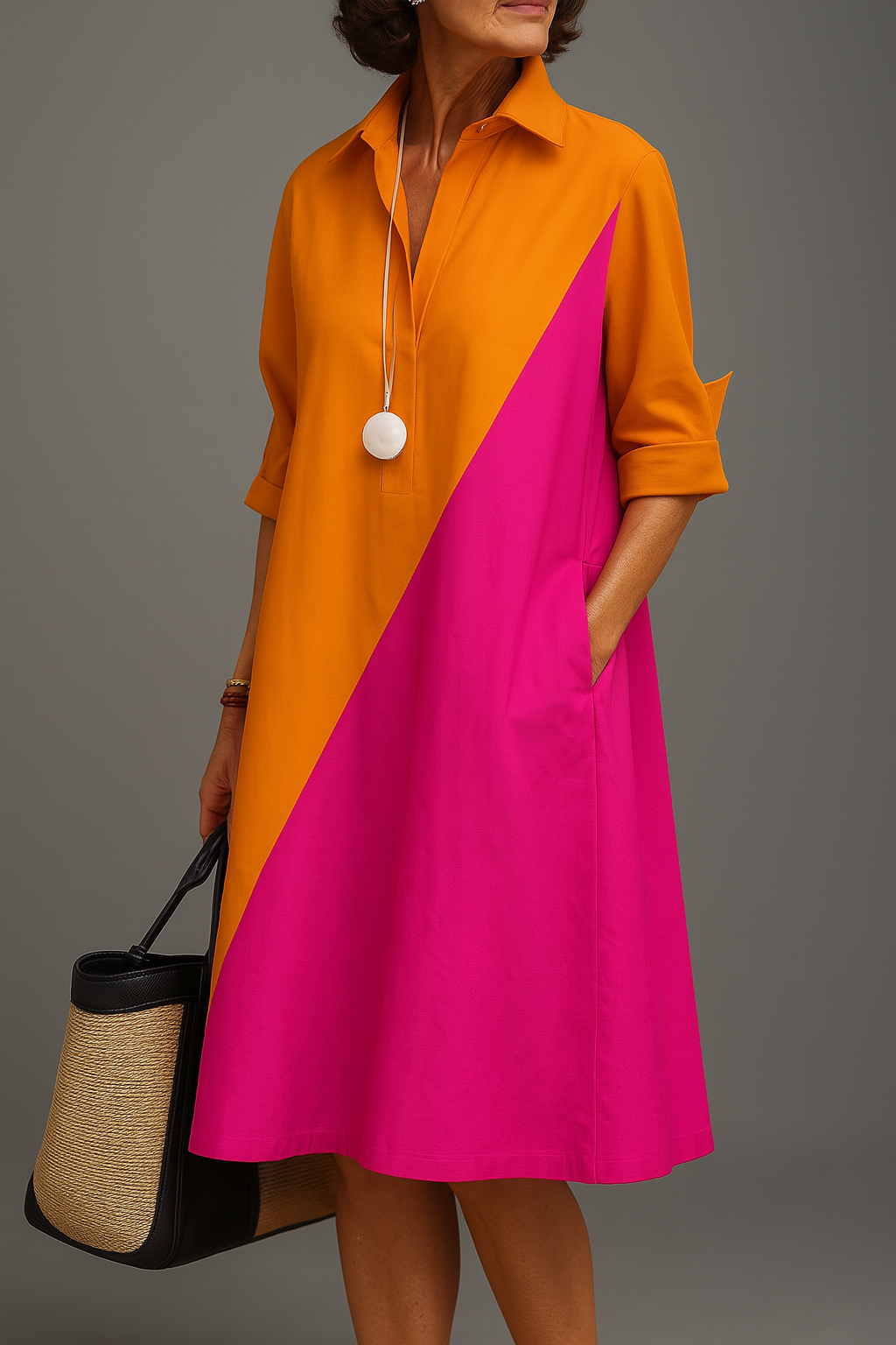 Camilla™ | Abito Midi Elegante Arancione e Rosa