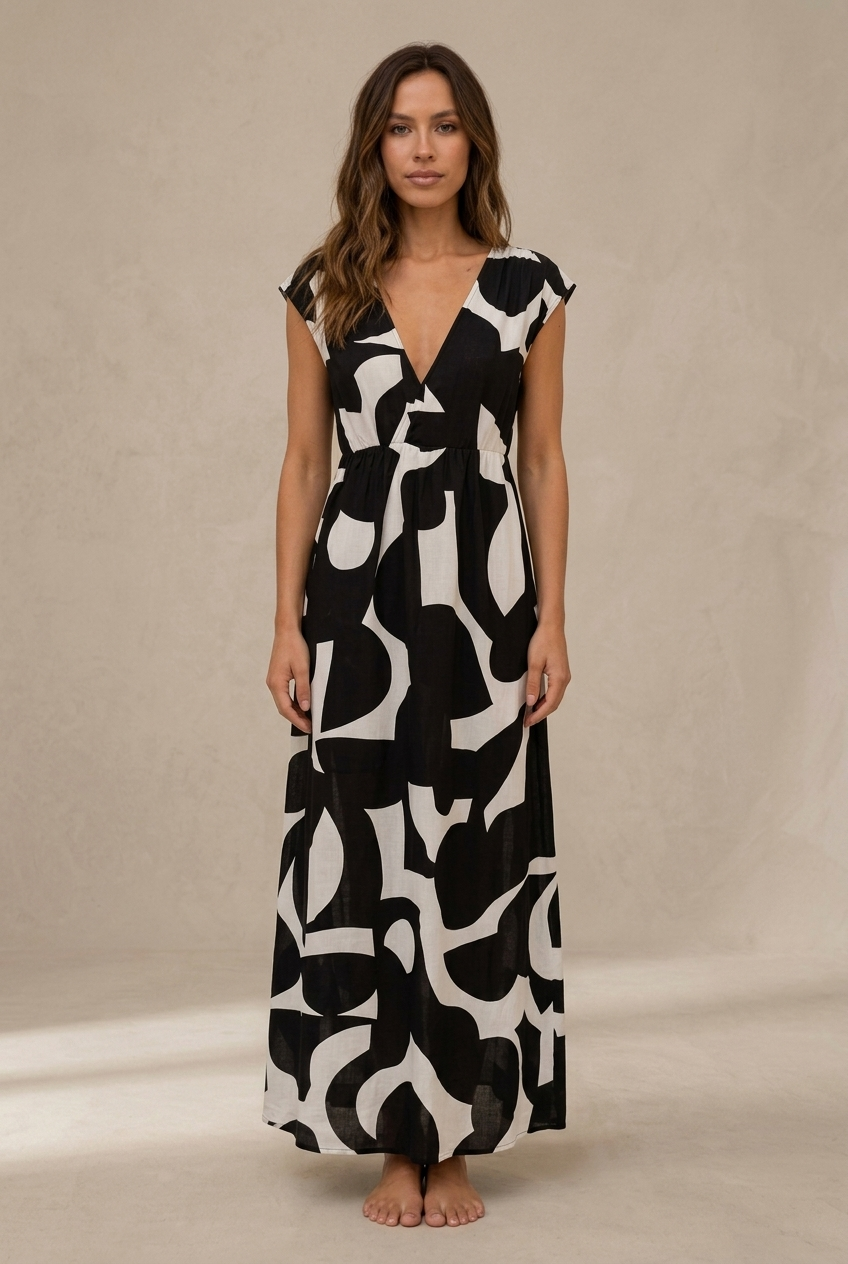 Camelia™ | Abito Midi Fluido con Stampa Vivace