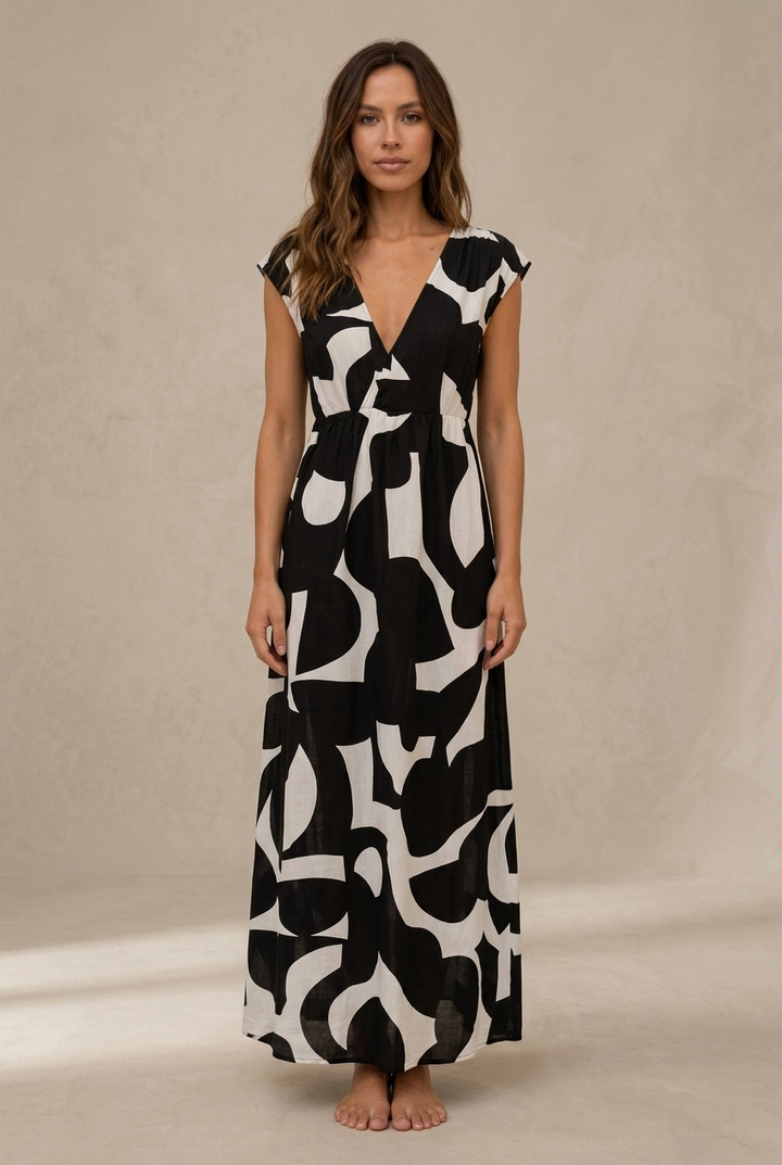 Camelia™ | Abito Midi Fluido con Stampa Vivace