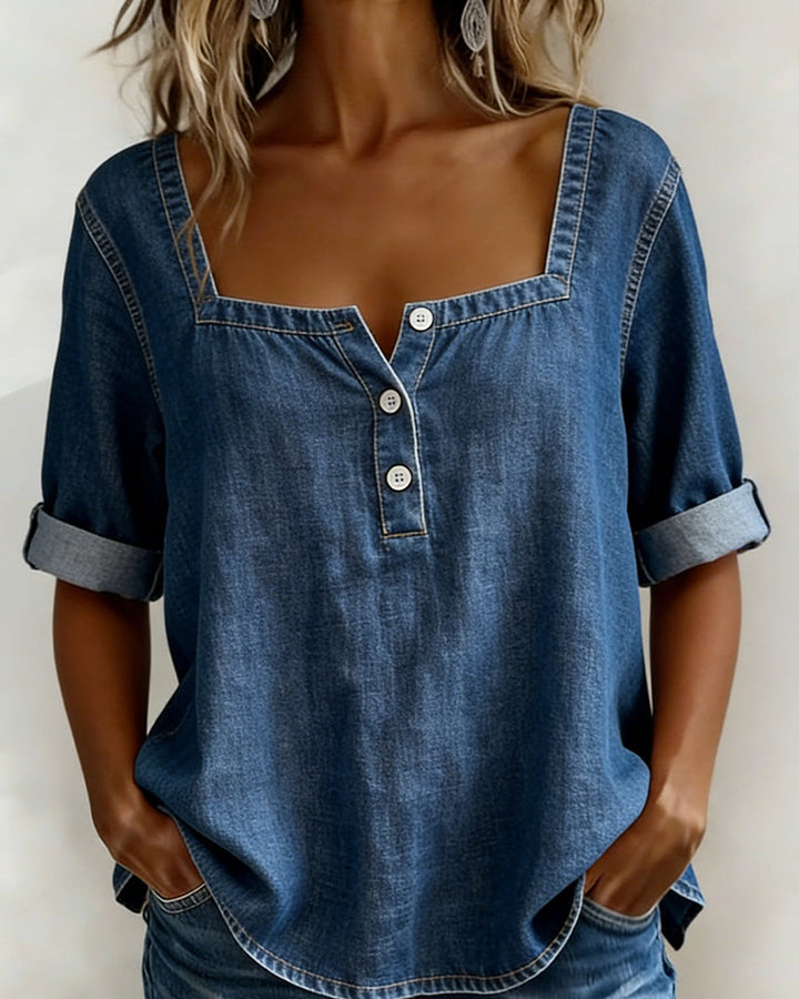 Azzurra - Camicia denim colletto quadrato