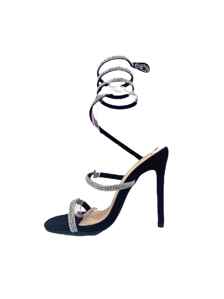 Sera Glam – Sandalo Donna Tacco a Spillo, Punta con Strass, Colore Nero