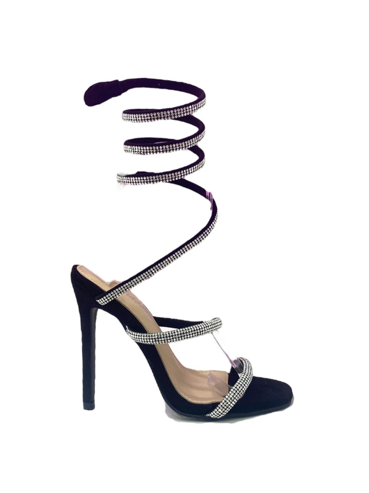 Sera Glam – Sandalo Donna Tacco a Spillo, Punta con Strass, Colore Nero
