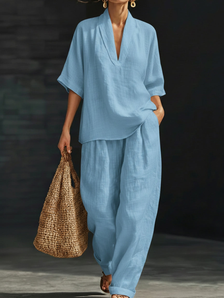 Beatrice™ | Coordinato in Cotone e Lino Artistico