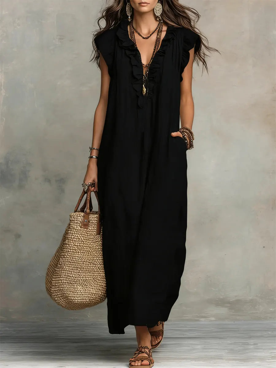 Camelia™ | Abito Lungo Boho in Lino e Cotone