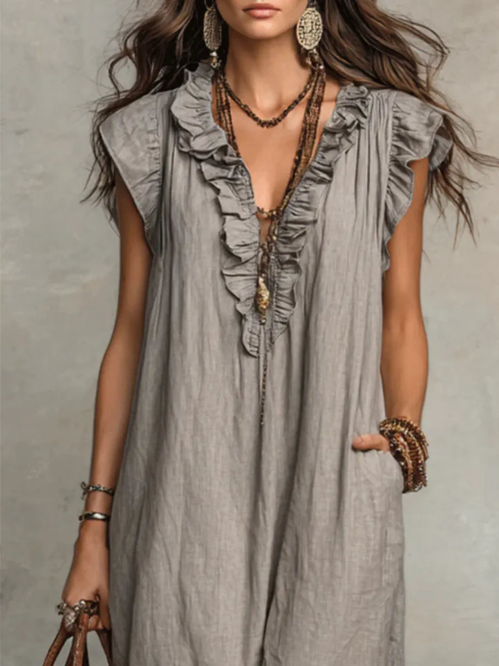 Camelia™ | Abito Lungo Boho in Lino e Cotone