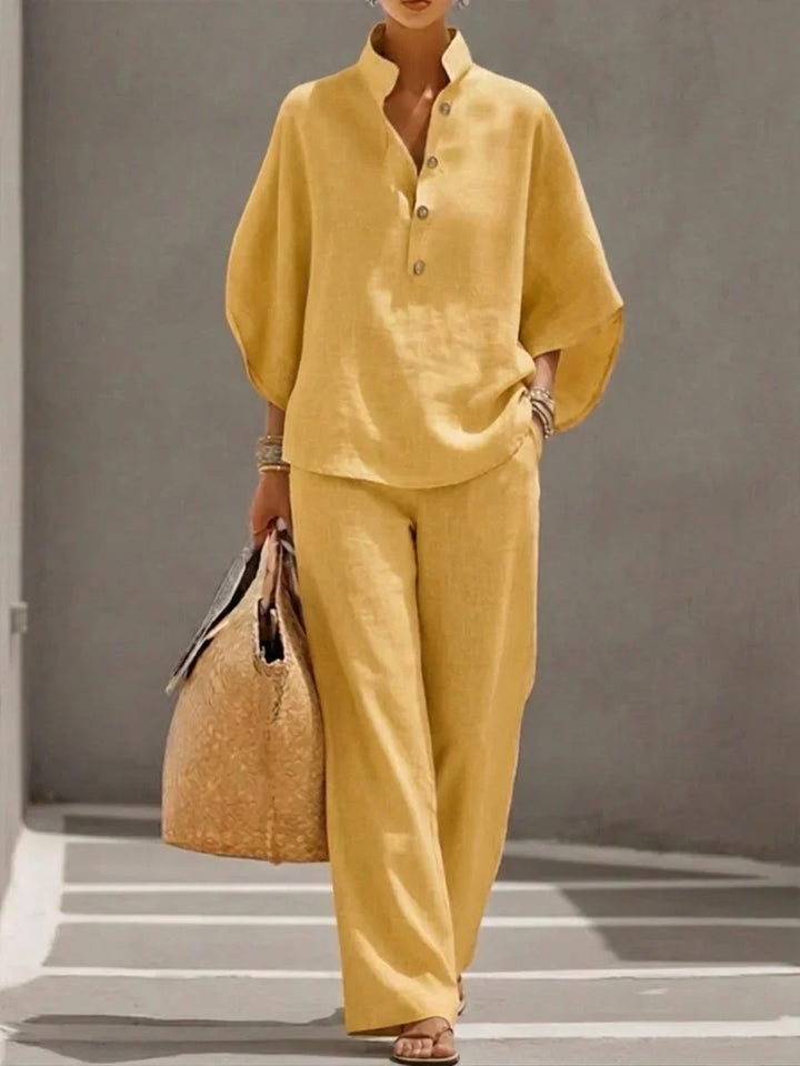 Camilla - Insieme in Lino con Maniche a Pipistrello e Pantalone Ampio