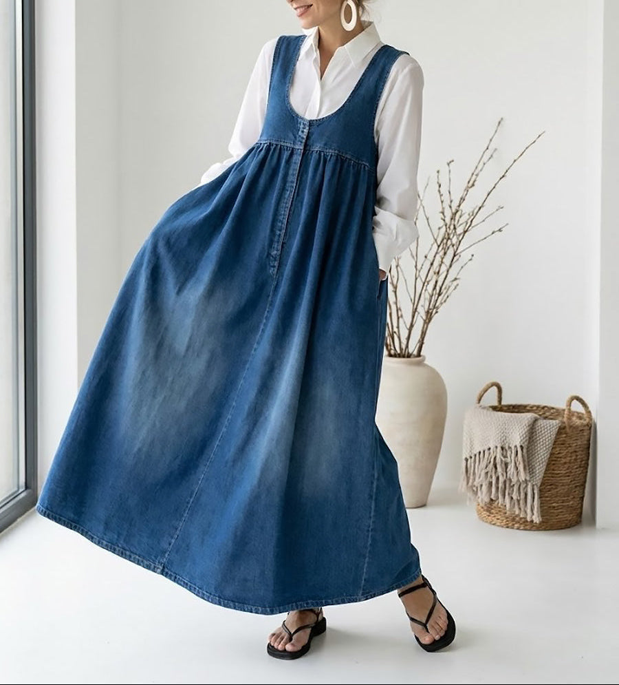 Carla - Abito maxi denim lavaggio vintage