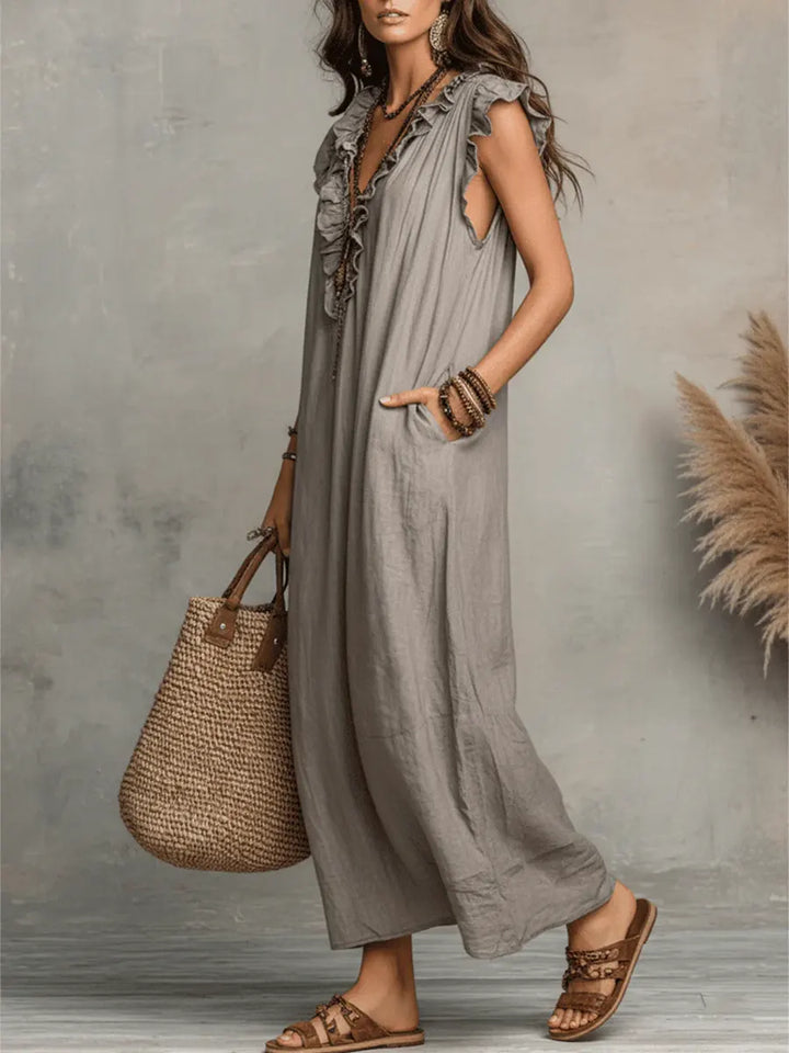 Camelia™ | Abito Lungo Boho in Lino e Cotone